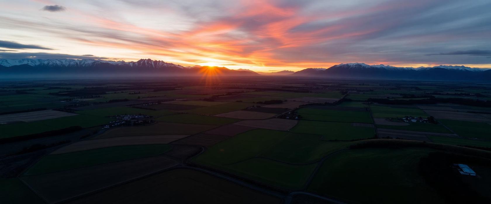 South Island rural landscape at sunset